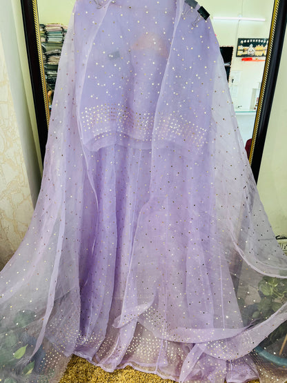 Atharva Heritage Lavender Pure Silk Organza  Hand Embroidered Mukaish Lehenga Set