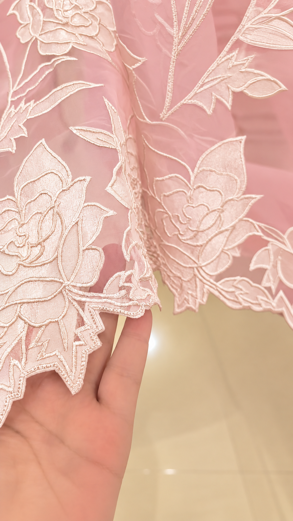 Atharva Heritage Sheer LuxuryPure Silk Organza Hand Applique Pastel Pink and Ivory Applique Saree AH-001(D)