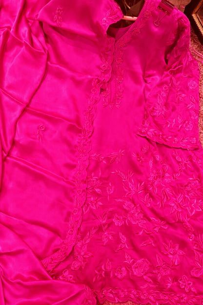Atharva Heritage Neon Hot Pink Pure Silk Farsi Salwar Suit with French Embroidery – Three Piece Pakistani Set AH1813FS67
