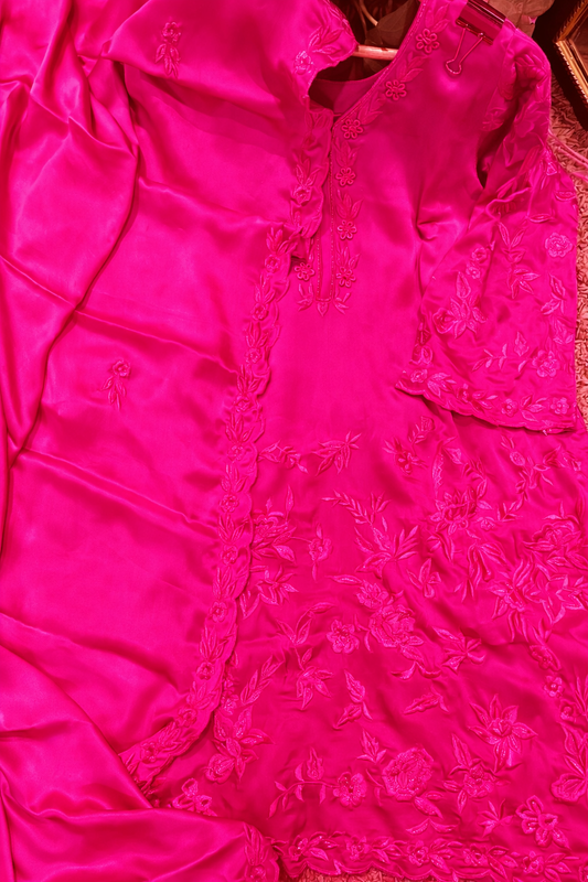 Atharva Heritage Neon Hot Pink Pure Silk Farsi Salwar Suit with French Embroidery – Three Piece Pakistani Set AH1813FS67