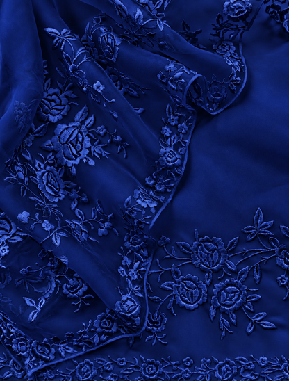 Atharva Heritage Pure Silk Organza Parsi Thread Monochrome Embroidery Front And Back  Suit SOP543