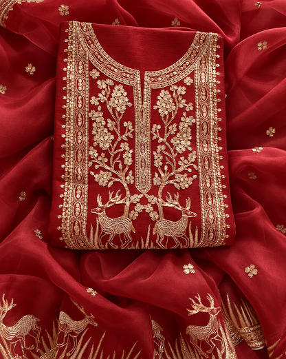 Atharva Heritage Sheer Luxury Pure Satin Organza 80 Grams Kurta and Pure Silk Organza Dupatta Tilla Pitta Embroidered Suit AH1318917