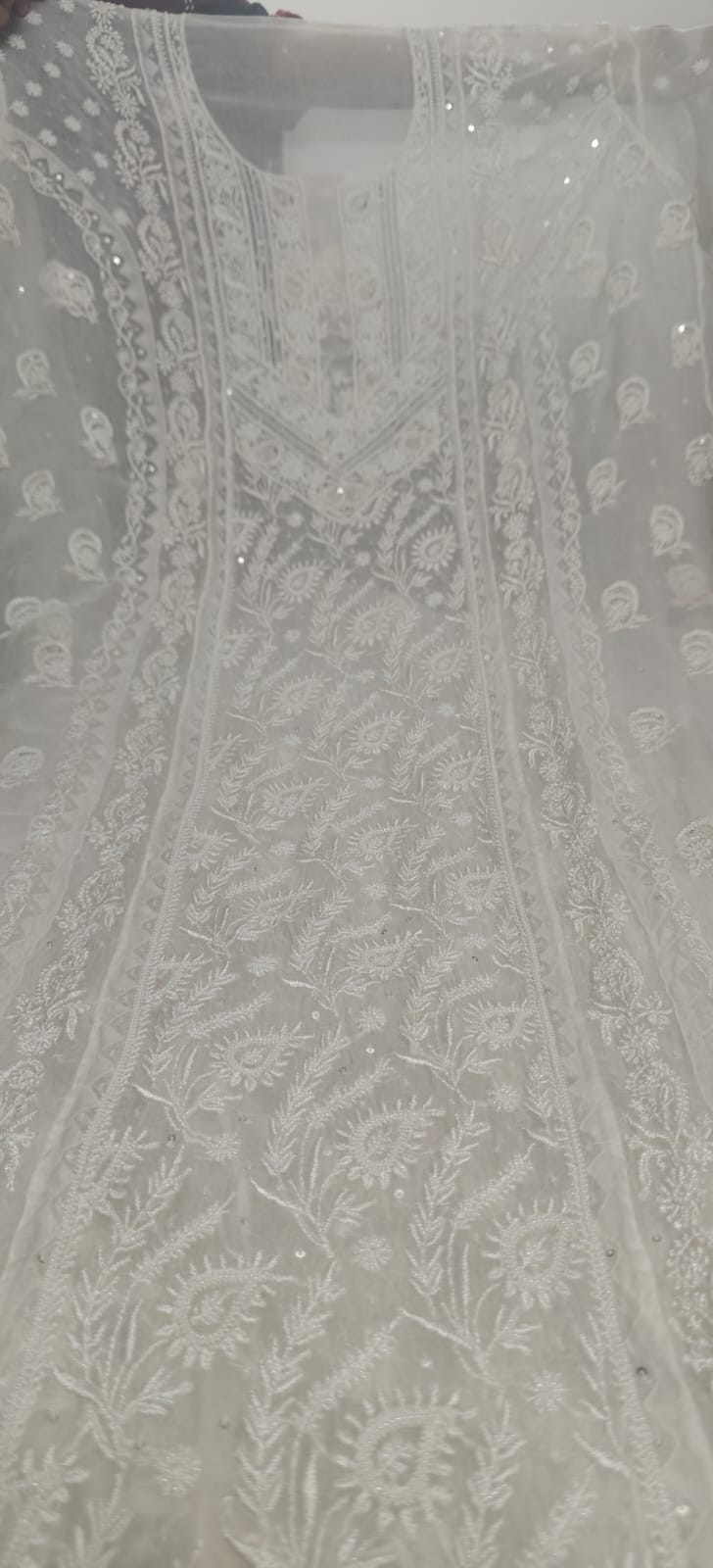 Atharva Heritage Sheer Luxury “Handcrafted 2-Taar Shadow Lucknowi Embroidered Suit – Pure Silk Organza | Limited Edition AH-1813-3199