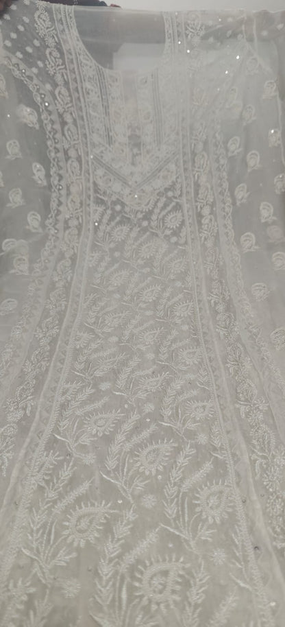 Atharva Heritage Sheer Luxury “Handcrafted 2-Taar Shadow Lucknowi Embroidered Suit – Pure Silk Organza | Limited Edition AH-1813-3199