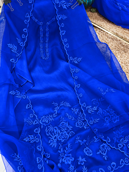 Atharva Heritage Enchanting Elegance: Pure Satin Silk Organza 80 Grams  Pakistani Suits Adorned Monochrome Embroidery AH1813673