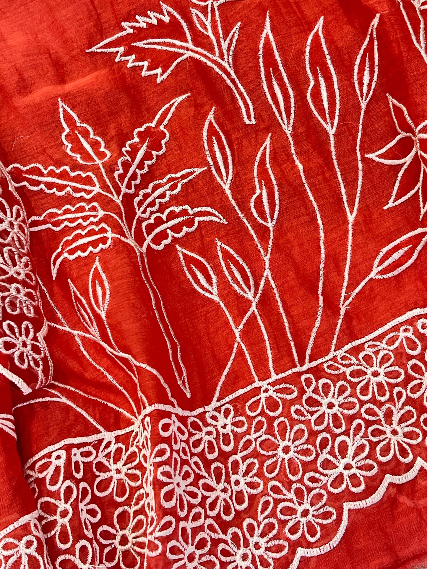 PURE MUL CHANDERI  AND Pure Silk ORGANZA EDITS CHO00156BR  Brick Red