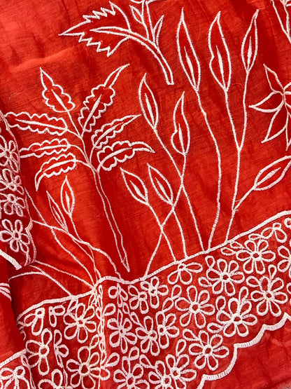 PURE MUL CHANDERI  AND Pure Silk ORGANZA EDITS CHO00156BR  Brick Red