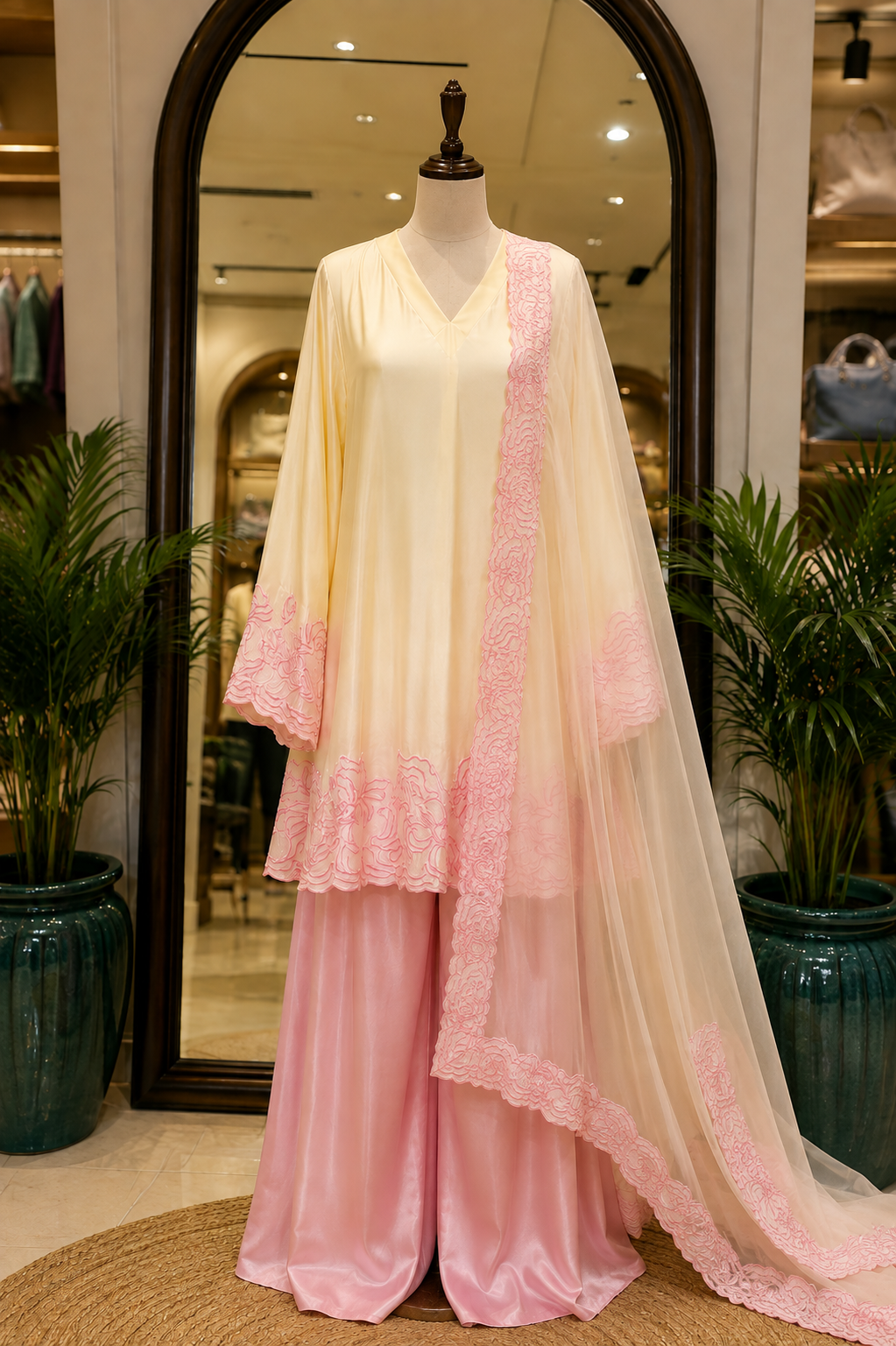 Atharva Heritage  Butter Blush Pure Satin Silk Kurta & Palazzo with Silk Organza Dupatta AH1813SCS1