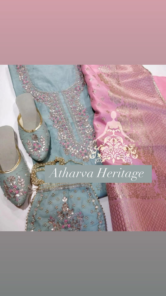 ATHARVA Hand Embroidery Salwar Kameez/Chanderi Ladies Suit/Banarsi Silk Dupatta/Stones/Custom Stitch Unstitch/Embroidery Potli/Gift/CH16759