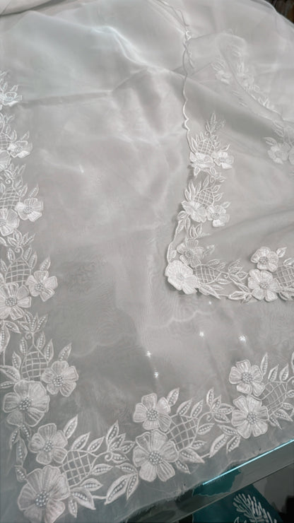 Atharva Heritage Unstitched Pure Organza Silk Pakistani Suit with Pearl Parsi Embroidery & Pure Crepe Bottom SHEER0016