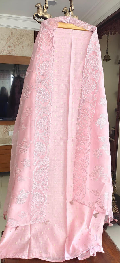 PURE CHANDERI SILK AND ORGANZA EDITS LC1702Pink