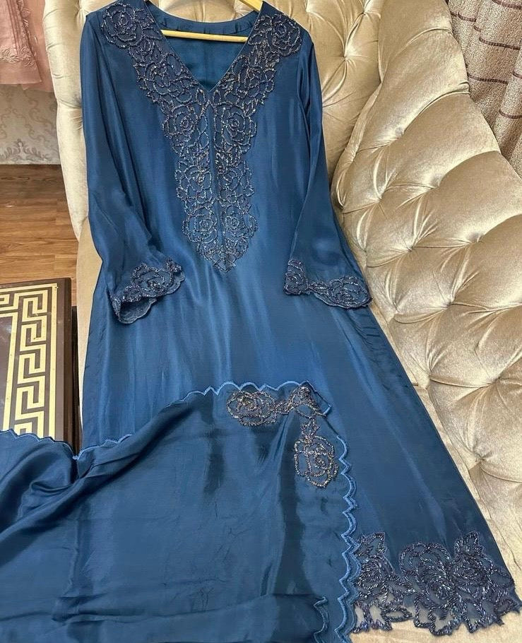 Atharva Luxe – Pure Silk Luxury Kurta Set with Handcrafted Ghera Sleeves & Organza Dupatta