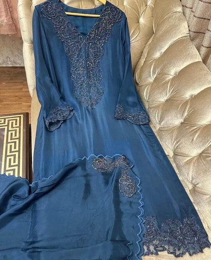 Atharva Luxe – Pure Silk Luxury Kurta Set with Handcrafted Ghera Sleeves & Organza Dupatta