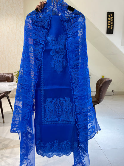 Sheer Luxury Pakistani unstitched Suit SLP001 Electric Blue