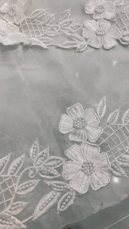 Atharva Heritage Unstitched Pure Organza Silk Pakistani Suit with Pearl Parsi Embroidery & Pure Crepe Bottom SHEER0016