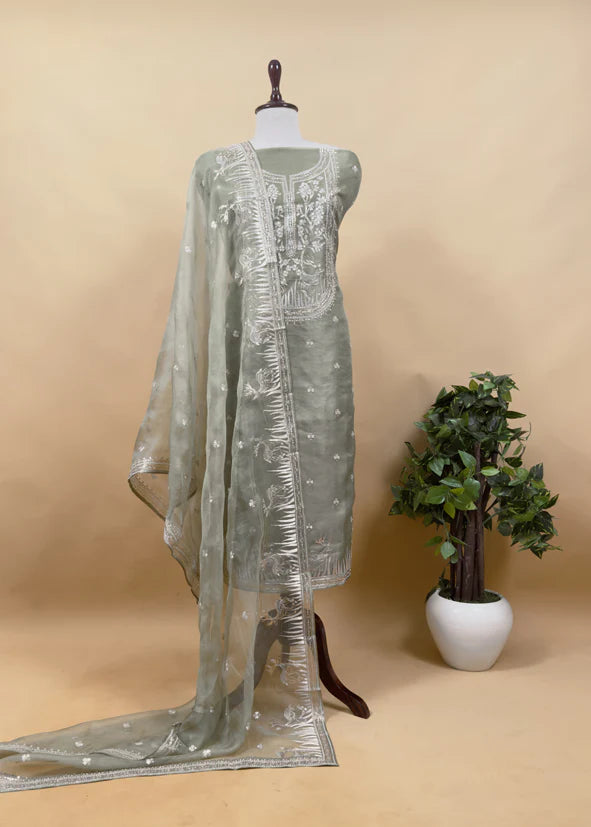 Atharva Heritage Sheer Luxury Pure Silk Organza Kurta and Pure Silk Organza Dupatta Tilla Pitta Embroidered Suit SOTPV181