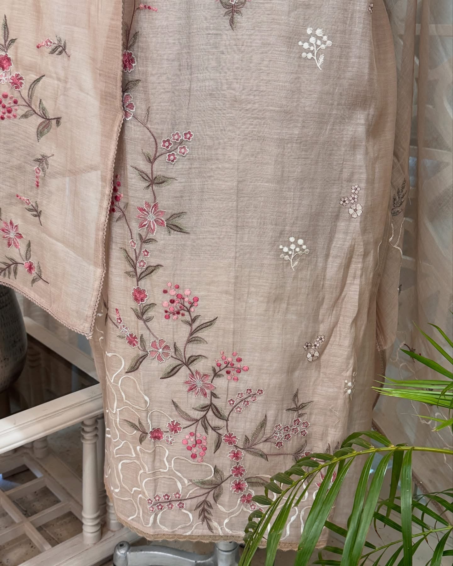 ATHARVA HERITAGE PURE MUL CHANDERI SILK  PARSI GARA SUIT MCH0013P Dusty Peach