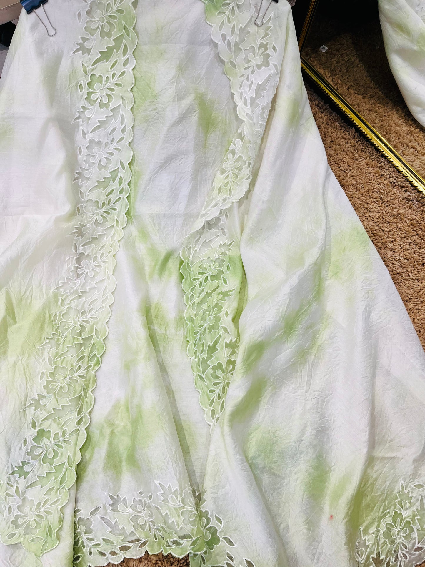 ATHARVA Hand Applique /Cutwork  Embroidery Salwar Kameez/pure Chanderi Silk Ombre  Shirt & Dupatta/Santoon Bottom/Custom Stitch Unstitch/Plazo/Pant/ CUT8065 Green
