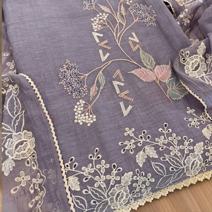 Atharva Heritage Thread Embroidered Pure Mul Chanderi Suit   edits MC70012 Lavender