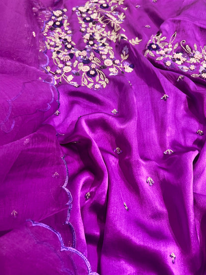 Atharva Heritage Premium Hand-Embroidered Farshi Salwar Suit in Pure Satin Silk PSSF147