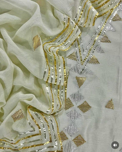 Atharva Hand Gota Embroidered mul Chanderi Hand woven  edits MC7001 Pista