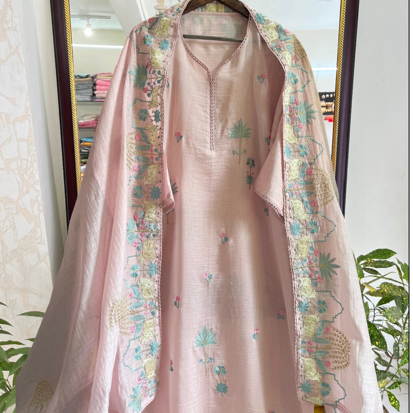 Atharva Frech Thread Pichwai motifs  Embroidered Pure Mul Chanderi Hand woven  edits MC70015P Pink