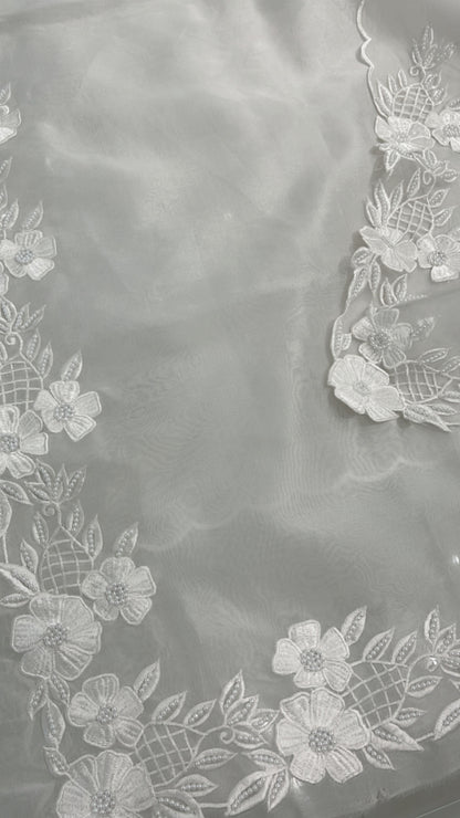Atharva Heritage Unstitched Pure Organza Silk Pakistani Suit with Pearl Parsi Embroidery & Pure Crepe Bottom SHEER0016