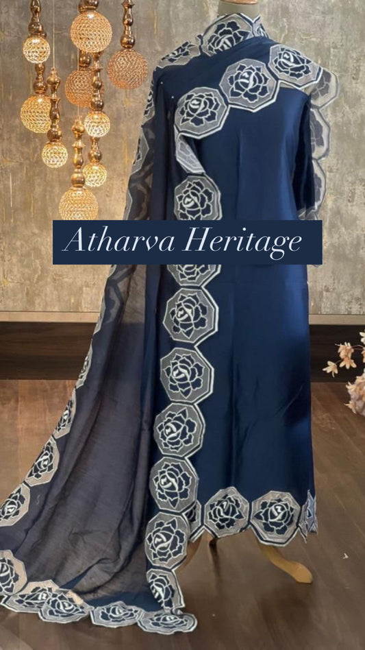 ATHARVA Applique Embroidery Salwar Kameez/Chanderi Cut-Work Shirt & Dupatta/Santoon Bottom/Custom Stitch Unstitch/Plazo/Pant/CUT8134