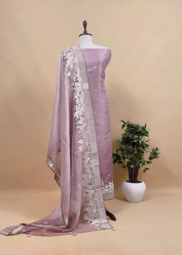 Atharva Heritage Premium Organza Silk Suit Fabric with Kashi Ghat Embroidery SOKG156