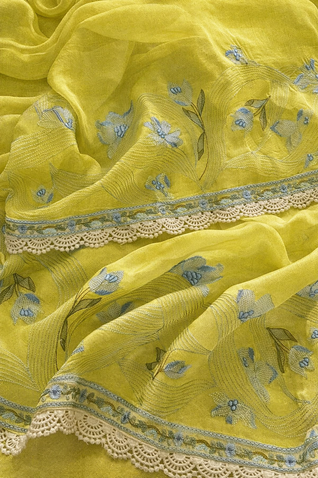 Atharva Atharva Heritage Water Thread Embroidered Pure Mul Chanderi Hand woven  edits MC70011 Greenish Yellow