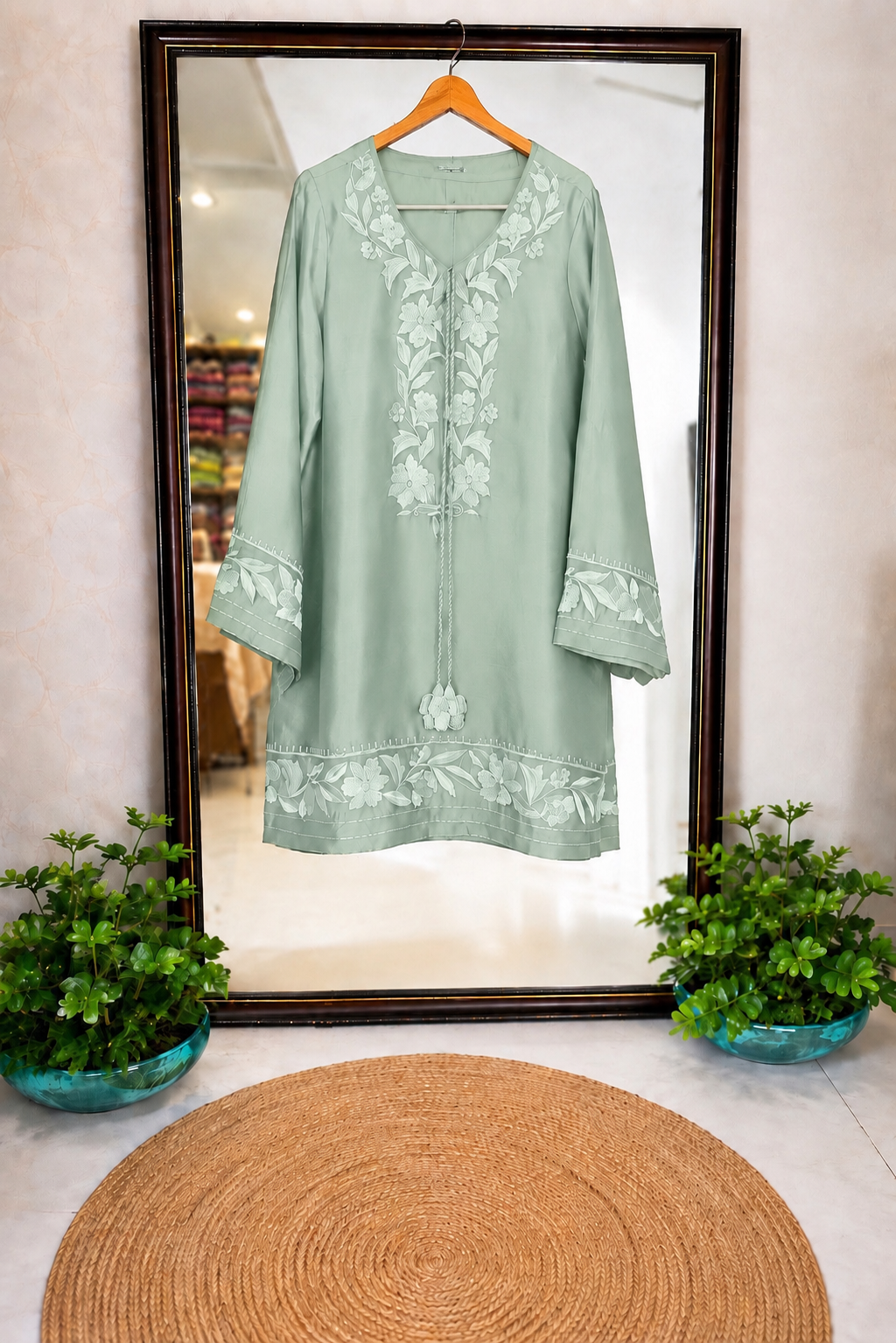 Atharva Heritage Pure Satin Silk Pastel Mint Farsi Salwar Set with Organza Dupatta AH18133191