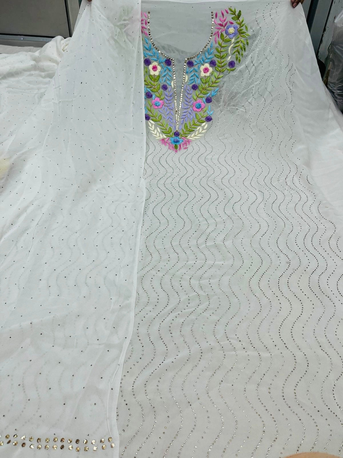 Ivory Hand  Mukaish Kamdani Hand Parsi Gara Neckline Suit CHG0071