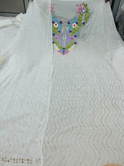 Ivory Hand  Mukaish Kamdani Hand Parsi Gara Neckline Suit CHG0071