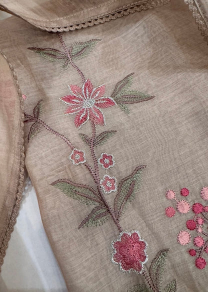 ATHARVA HERITAGE PURE MUL CHANDERI SILK  PARSI GARA SUIT MCH0013P Dusty Peach