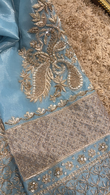 Atharva Heritage ✨Trousseau Collection – Handwoven Tissue Silk Zardozi Ensemble Front Embroidery ✨ PTSTHZ567