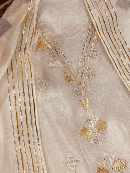 Atharva Hand Gota Embroidered Pure Mul Chanderi Hand woven  edits MC7001I Ivory