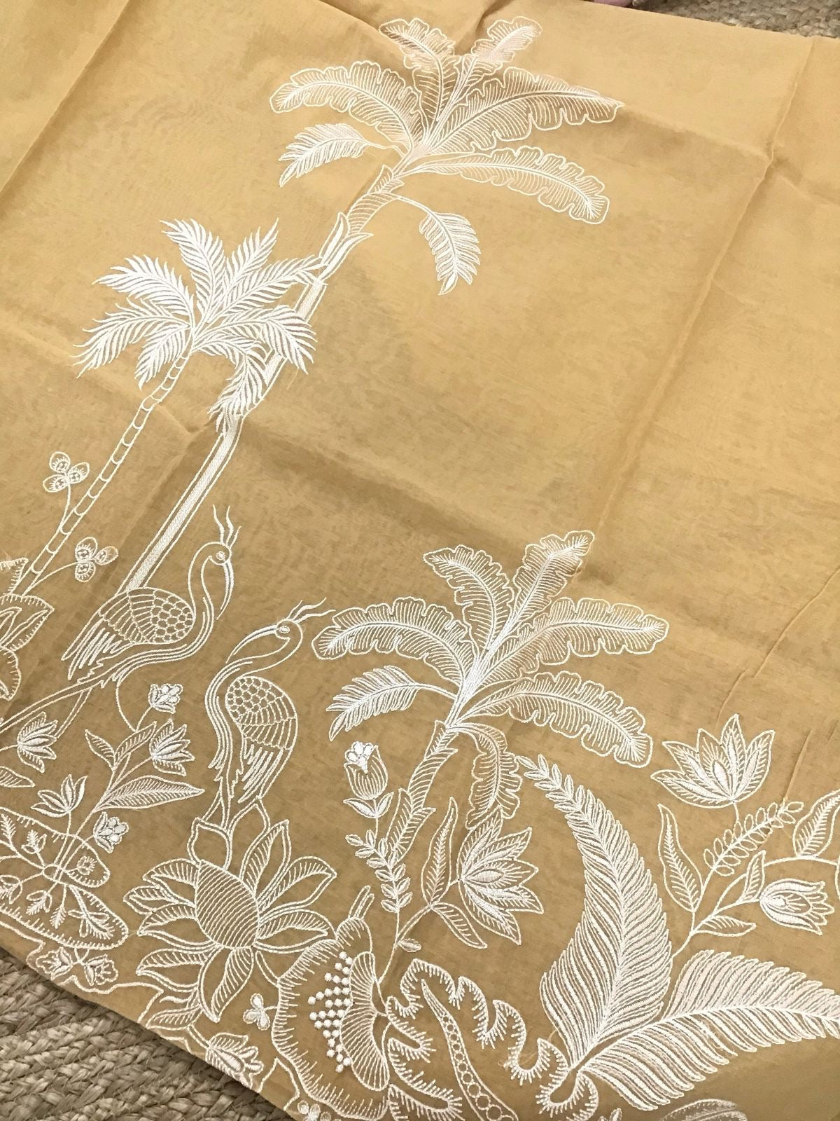 PURE MUL CHANDERI  kurta AND Dupatta PARSI GARA UNSTITCHED SUIT CH54237Y Yellow