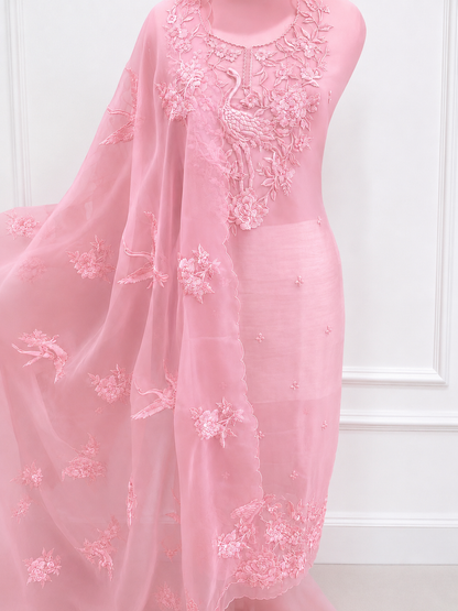 Atharva Heritage Sheer Luxury Pure Silk Organza Parsi Embroidered Monochrome Trousseau Collection unstitched Suit AH1318MB76