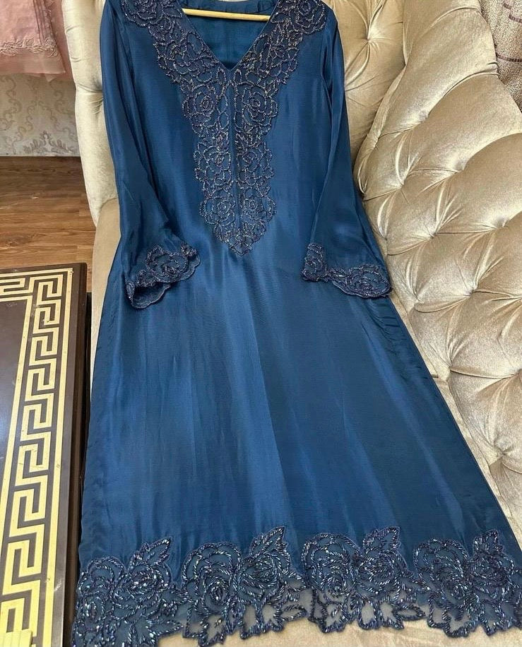 Atharva Luxe – Pure Silk Luxury Kurta Set with Handcrafted Ghera Sleeves & Organza Dupatta