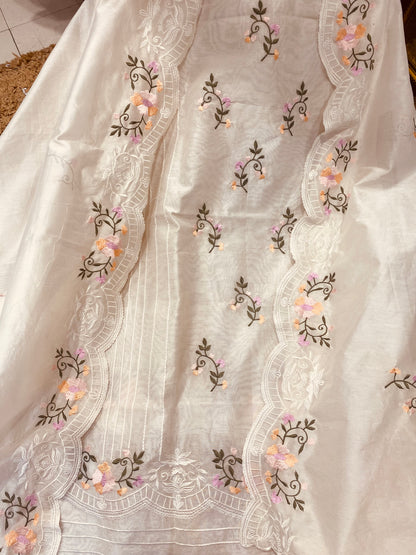 PURE CHANDERI SILK KASHMIRI AARI SUIT CH5438 IVORY