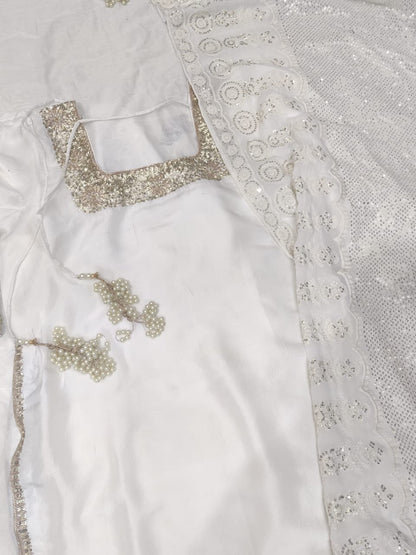 Atharva Heritage Pearl White Hand-Embroidered Raw Silk Pakistani Suit | Custom Stitched up to 9XL PRA001