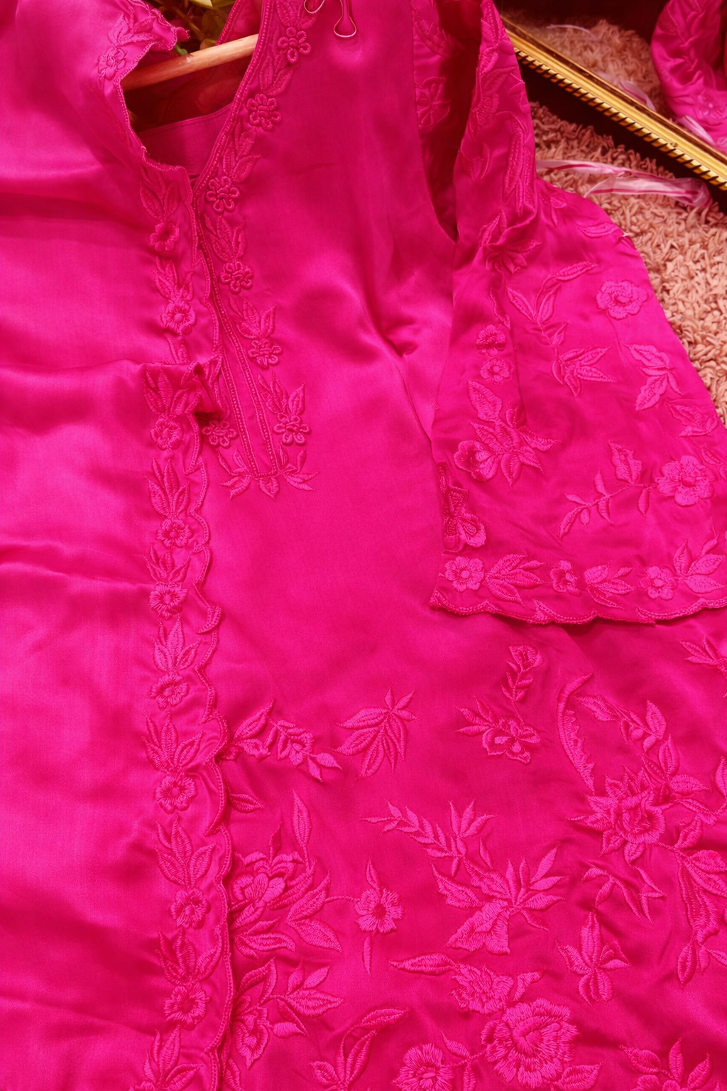 Atharva Heritage Neon Hot Pink Pure Silk Farsi Salwar Suit with French Embroidery – Three Piece Pakistani Set AH1813FS67
