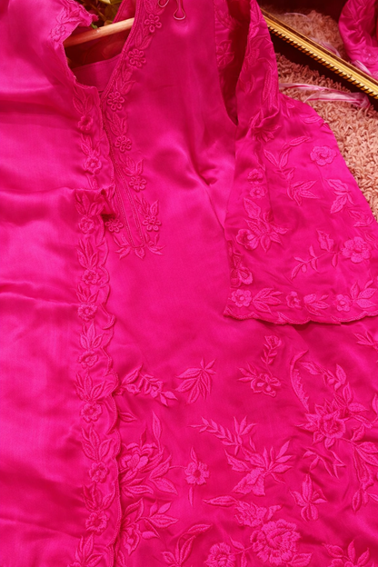 Atharva Heritage Neon Hot Pink Pure Silk Farsi Salwar Suit with French Embroidery – Three Piece Pakistani Set AH1813FS67