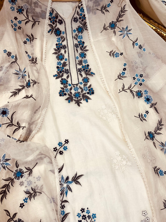 ATHARVA HERITAGE PURE MUL CHANDERI SILK  PARSI GARA SUIT MCH0013-12