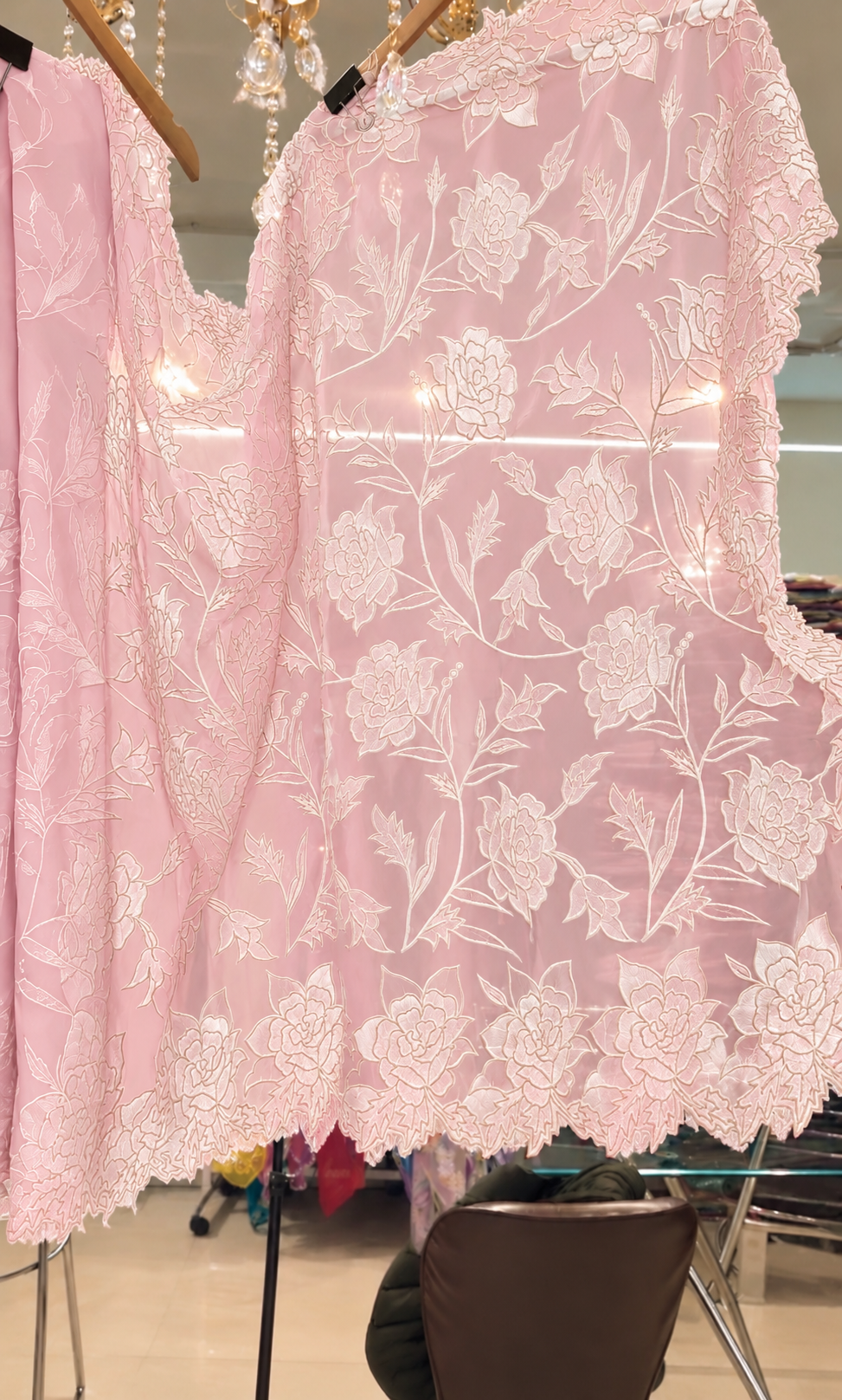 Atharva Heritage Sheer LuxuryPure Silk Organza Hand Applique Pastel Pink and Ivory Applique Saree AH-001(D)