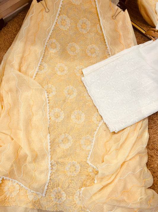 Atharva Heritage Embroidered Cotton kota  Salwar Kameez/Embroidery Kota Dupatta/Cotton Embroidery Shirt /Cotton Chikankari Bottom- KK0021