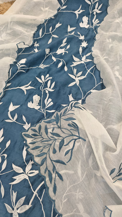 Atharva Heritage PURE CHANDER  Silk 70 Grams French THREAD EMBROIDERED SUIT CH5458 Denim