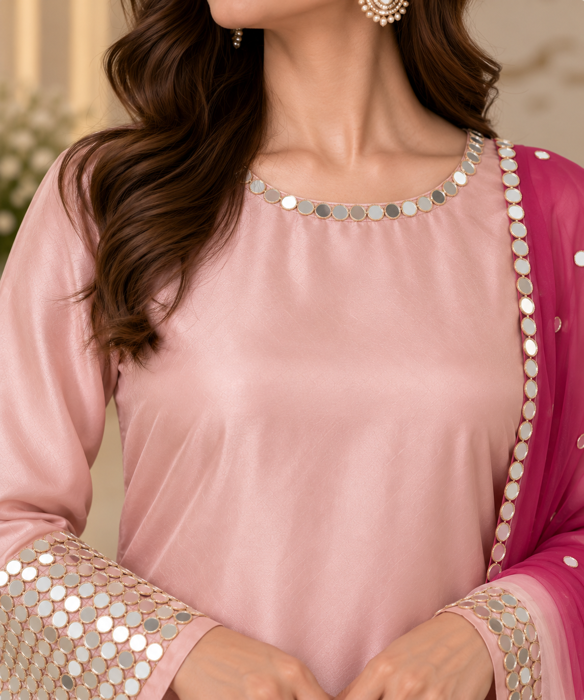 Atharva Heritage Pure Silk Long-Pakistani Suit with Hand-Embroidered Mirror Work & Ombre Dupatta PSJ1651
