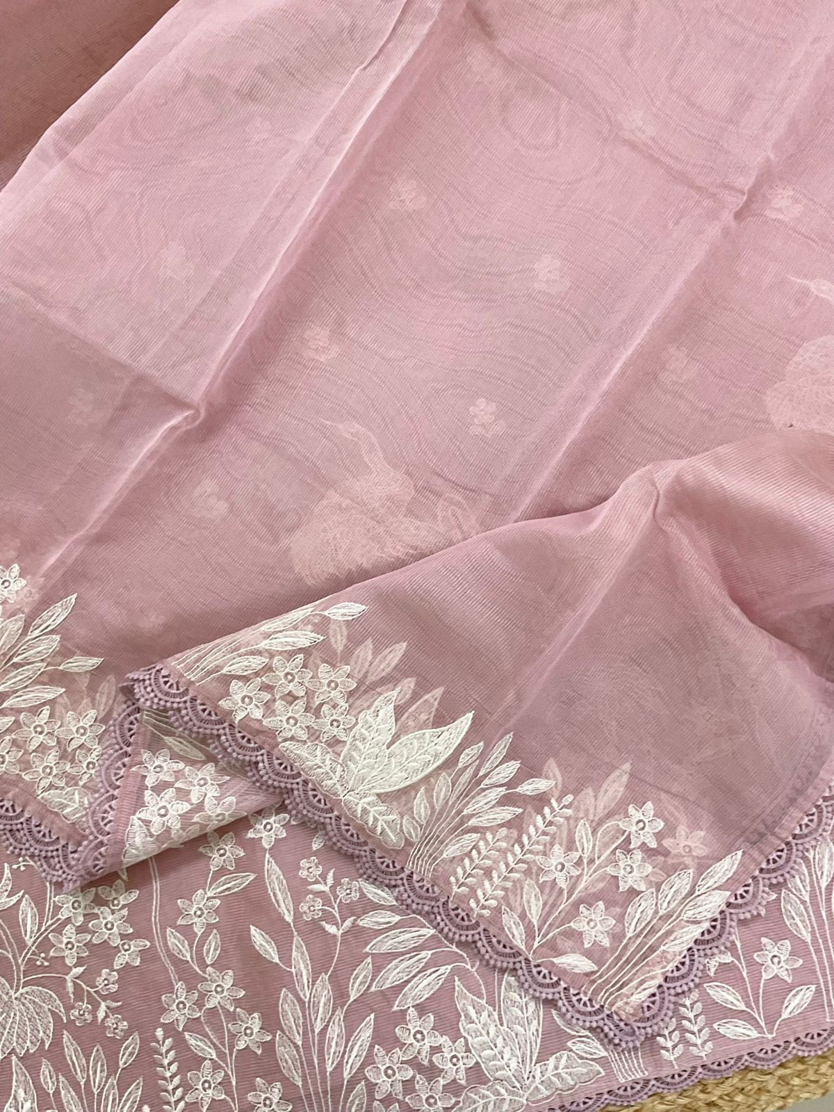 Atharva Heritage PURE STRIPED Mul CHANDER  French THREAD EMBROIDERED SUIT CH5459 PINK
