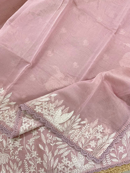 Atharva Heritage PURE STRIPED Mul CHANDER  French THREAD EMBROIDERED SUIT CH5459 PINK